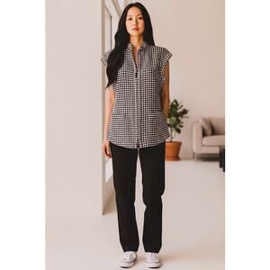 Worth Zip Front Checkered Vest with Front Pockets. Taupe & Cream, Sz 10